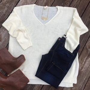 Sweet and Simple V-Neck Sweater, Cream